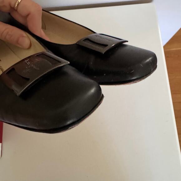 Salvatore Ferragamo Black Leather Nero Nappa Kid Pump Block Heels Italy 8.5 - Picture 10 of 12